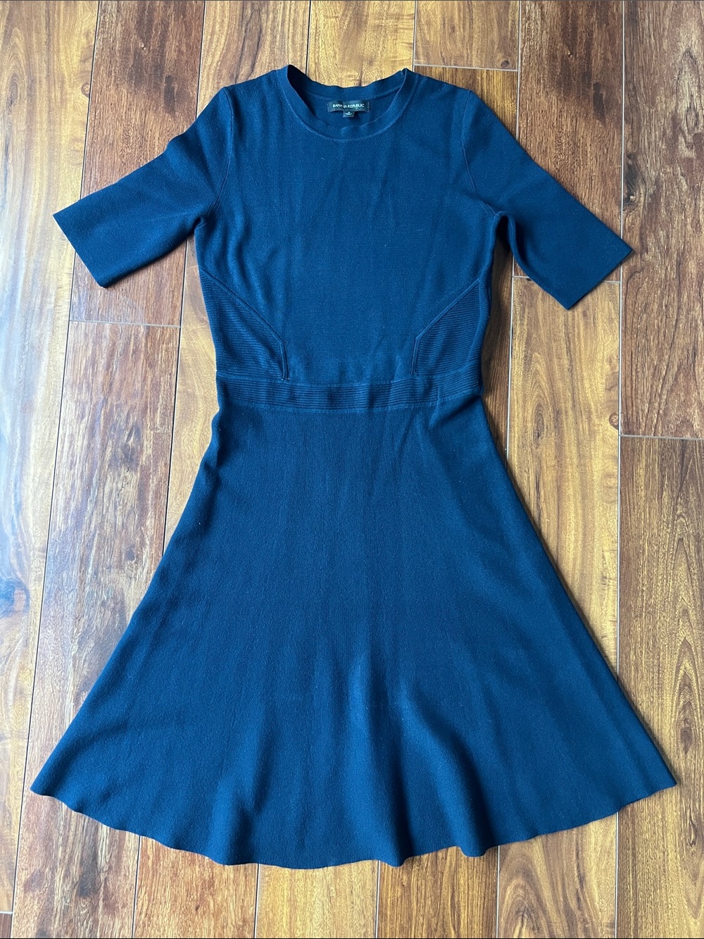 Banana Republic Navy Short-Sleeve Fit-and-Flare Midi Dress